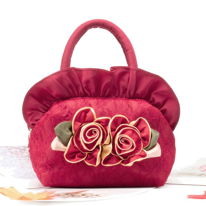 Women Summer Portable Cloth Bag Sweet Lace Flower Small Bag Zipper Mobile Phone Bag
