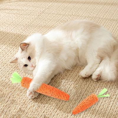 Carrot Cat Teething Toy Bite Resistant Pet Sisal Rope Chew Toy Kitten Dental Health Teeth Cleaning Interactive Boredom Toy