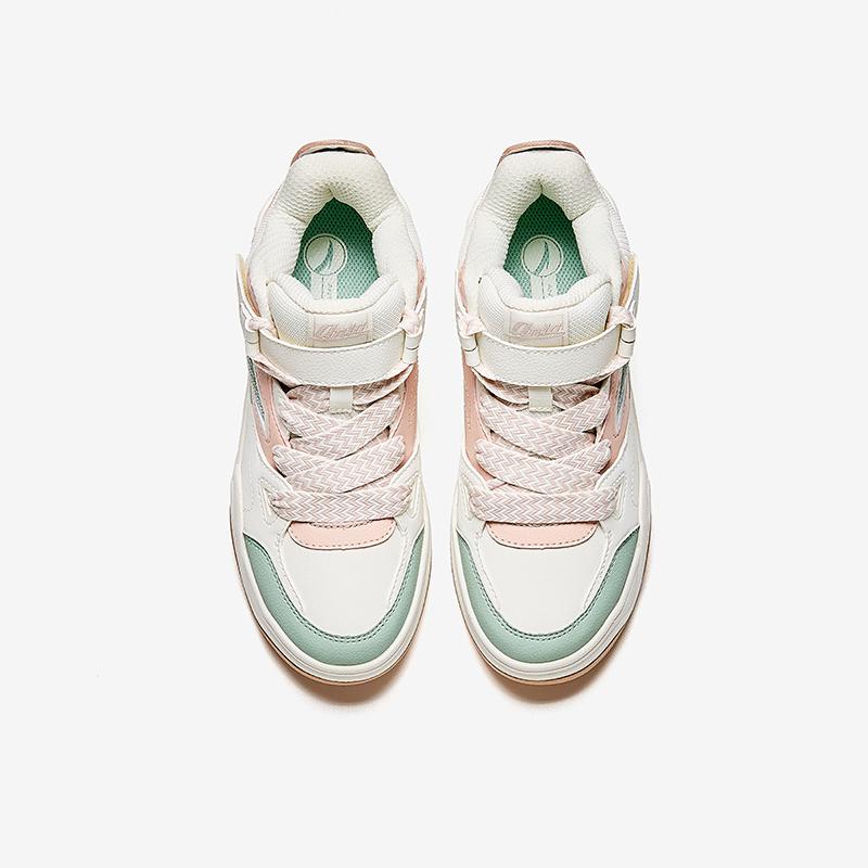 Anta Kids Bread Shoes Synthetic Leather Comfortable Versatile Non-Slip Wear-Resistant Mid-Top Sneakers Kids Sneakers White Pink A22448004-1