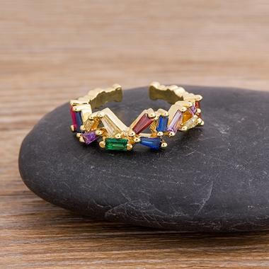Nidin New Arrival 12 Styles Rainbow Crystal Rings for Women Adjustable AAA Cubic Zirconia Opening Geometric Ring Jewelry Gifts
