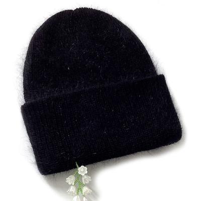 OTHER-worldly Drop White Flower Beads Beanie [Angora Black]