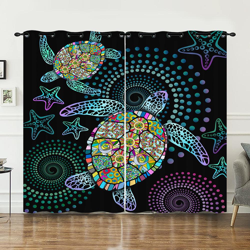 Curtains Marine Animals Sea Turtles Shark Curtains Bedroom Living Room Blackout Curtain Perforated