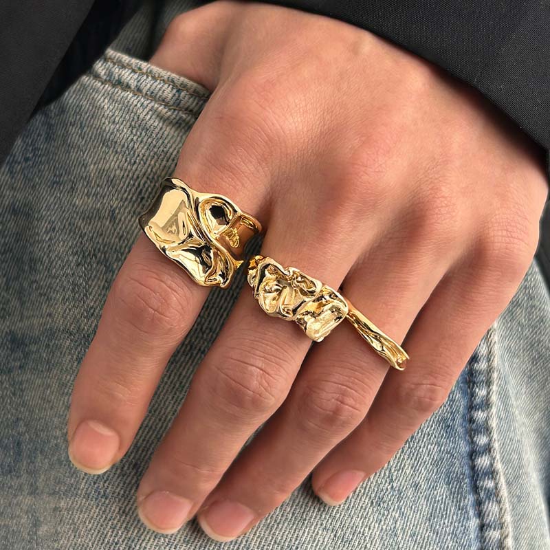 4Pcs/Set Boho Metal Starfish Open Rings For Women Men Exaggerated Gold Color Geometric Adjustable Ring Beach Jewelry Accessory