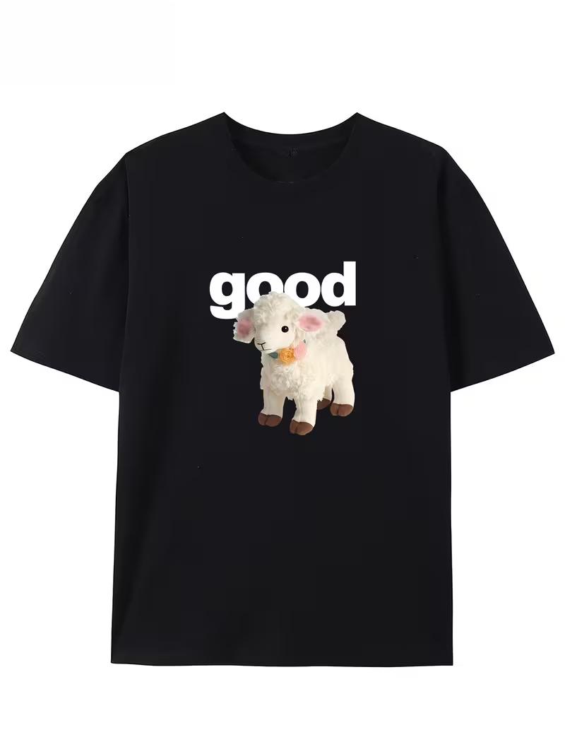 

Cute Little Sheep Graphics Print TShirt Casual Short Sleeve Summer Clothing Durable Oversize Casual Tshirt Daily Streetwear S