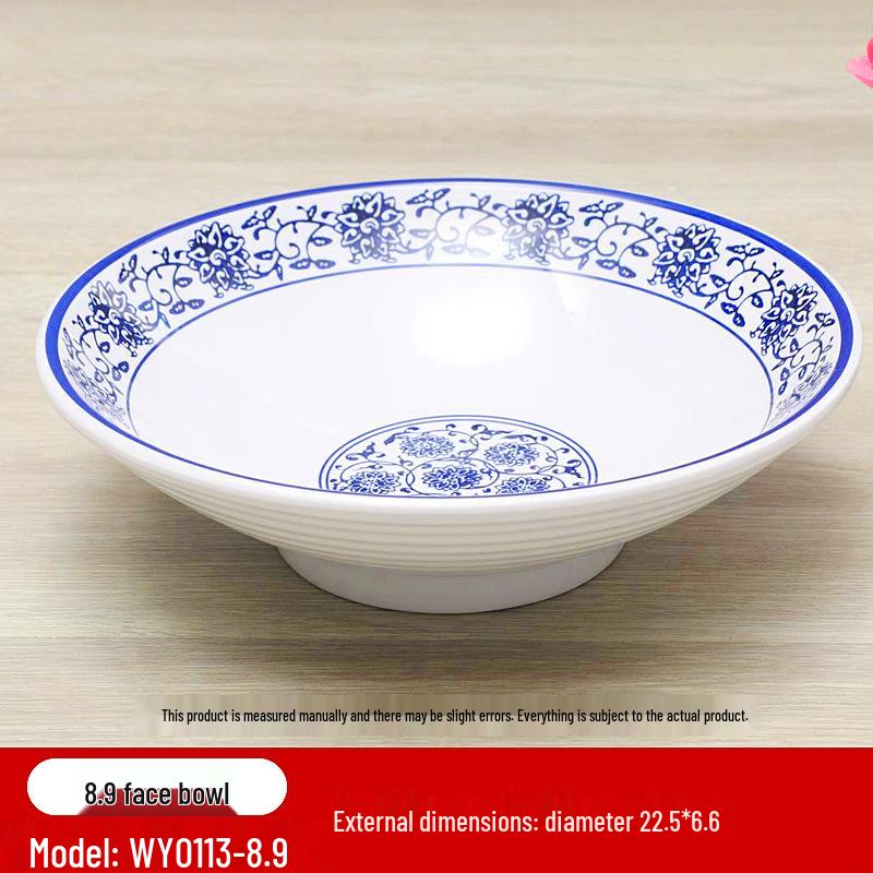 Retro Blue & White Melamine Dinnerware Set: Noodle & Soup Bowls, Plates for Restaurants & Noodle Shops