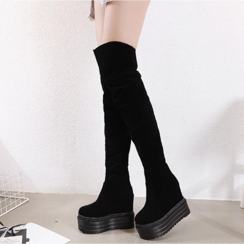 Модне взуття Дуже високі підбори Жіночі чоботи вище коліна Жіночі чоботи-ботфорти на танкетці Еластичні Зимові 15 см Новинка Тренд Пу