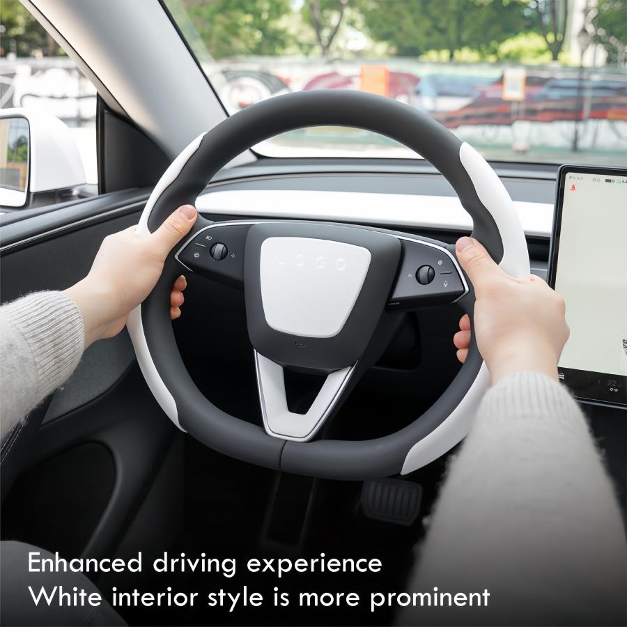 For Tesla Model Y Juniper 2025 2026 Steering Wheel Cover Model 3 Highland Matte White Steering Wheel Trim Kit Protector Accessor