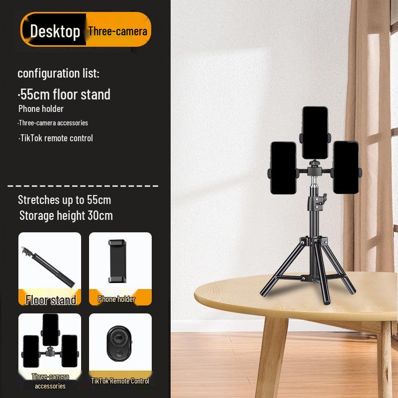 Dual-angle Mobile Phone Tripod with Fill Light for Live Streaming and Recording