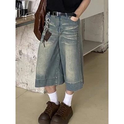 2024 Vintage Y2k Szorty Męskie Damskie Prane Niebieskie Jeansowe Szorty Luźne Harajuku Wysoki Stan Koreańska Odzież Uliczna Szeroka Nogawka