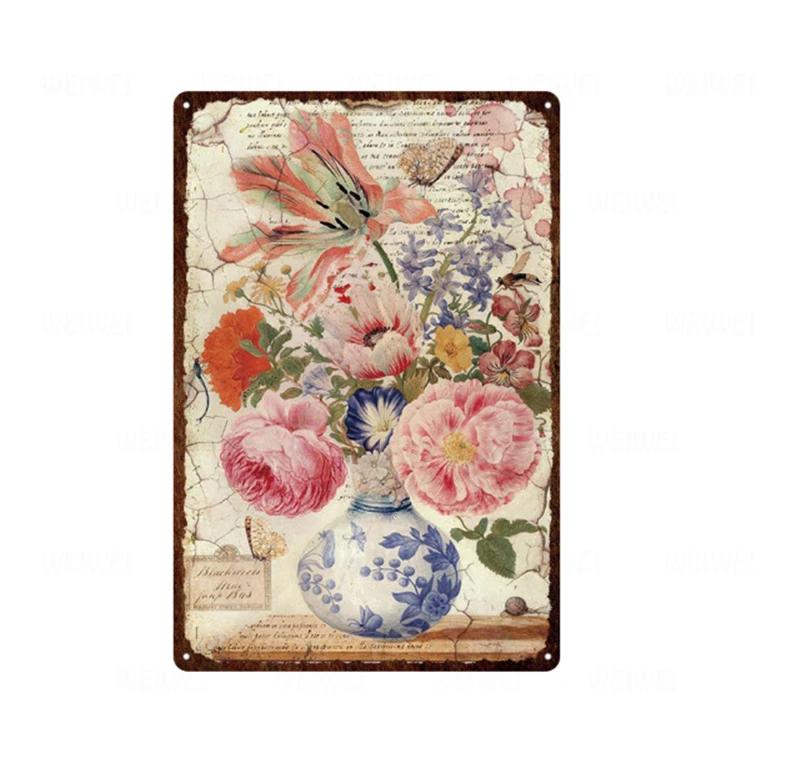 Flower Vintage Shabby Metal Tin Sign Artistic Tin Painting Indoor Home Living Room Decor Pin Up Man Cave Wall Sticker Tin Pla