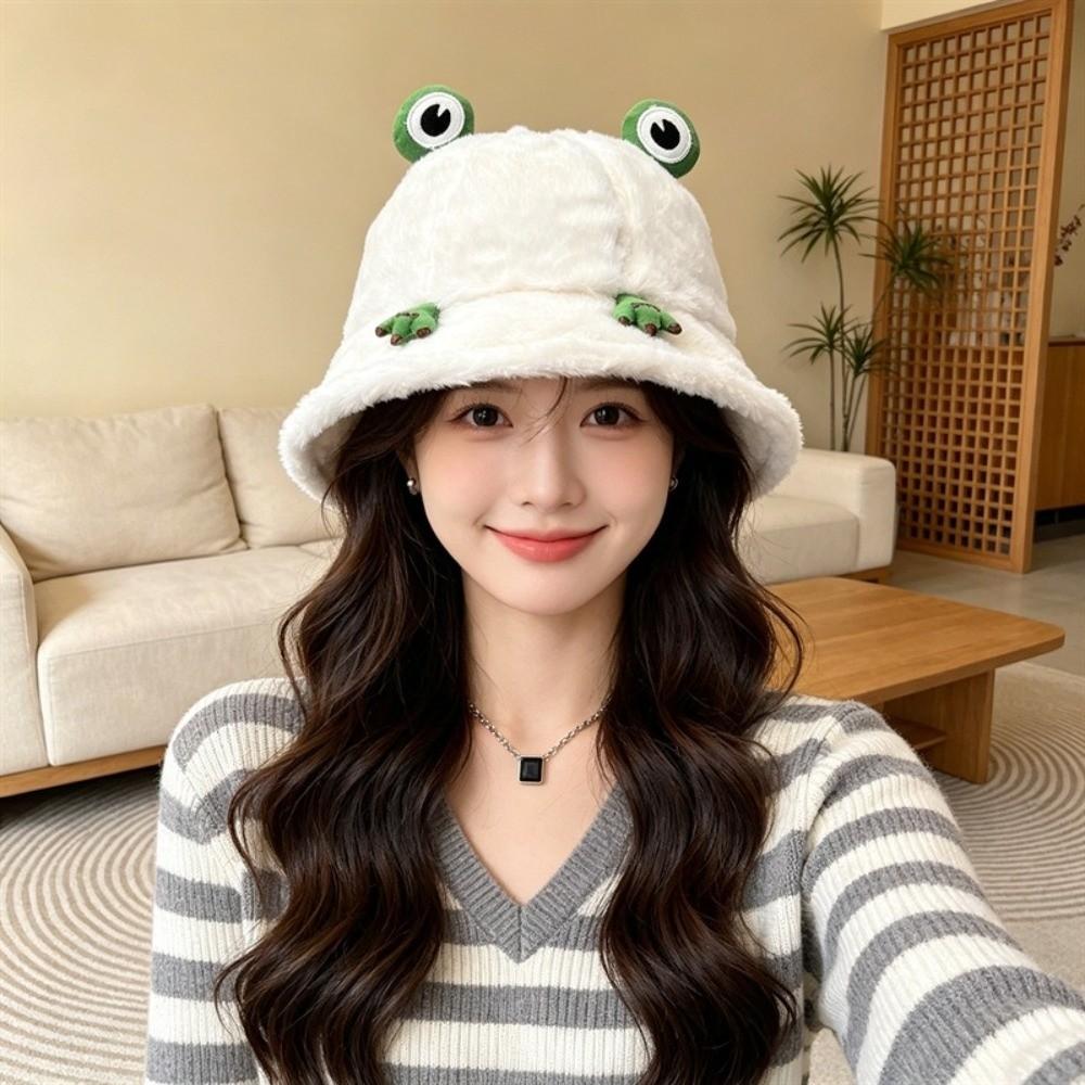 Thickened Plush Bucket Hat Round Top Winter Hat Fashion Warm Hat  Outdoor Wear