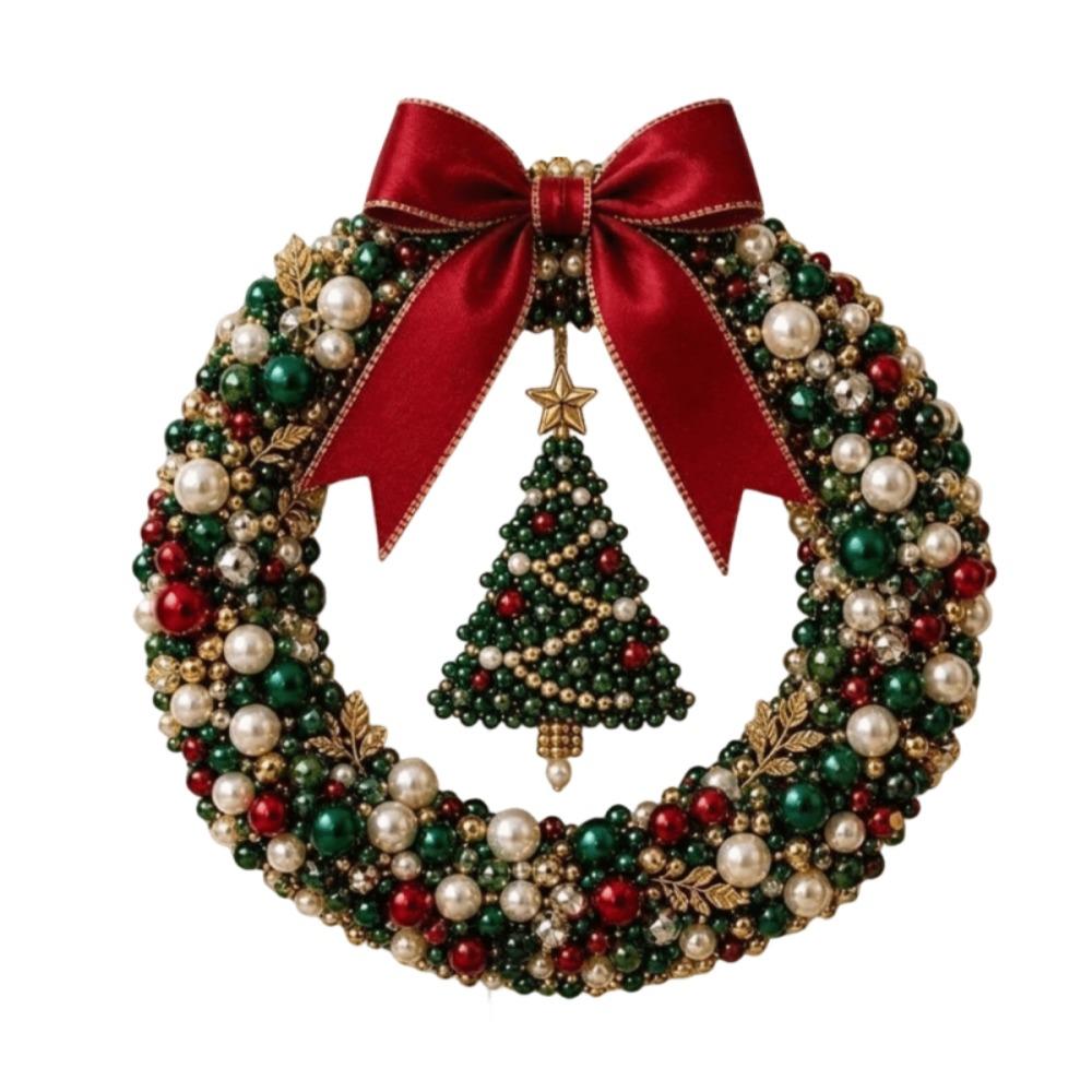 Sparkling DIY Christmas Wreath Kit Mini Creative Xmas Ornament Kit Snowflakes Christmas Tree Beaded Wreath Kit Home Decor