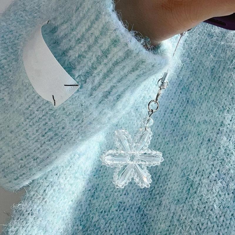 Snowflake Charm Mobile Phone Strap Accessory With Flashing White Crystals Beads Fashion Accessory for Christmas Gifts