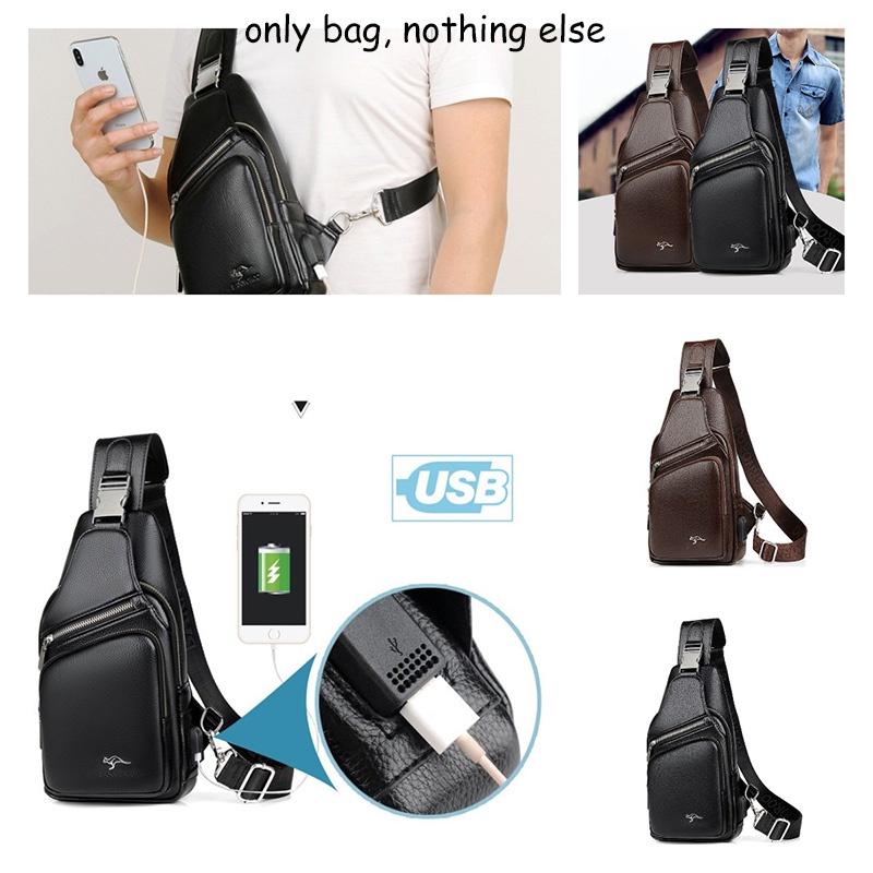 Barnoroo New Men's Casual Chest Bag Fashionable Crossbody Bag With Usb Port Trendy Men's Bag