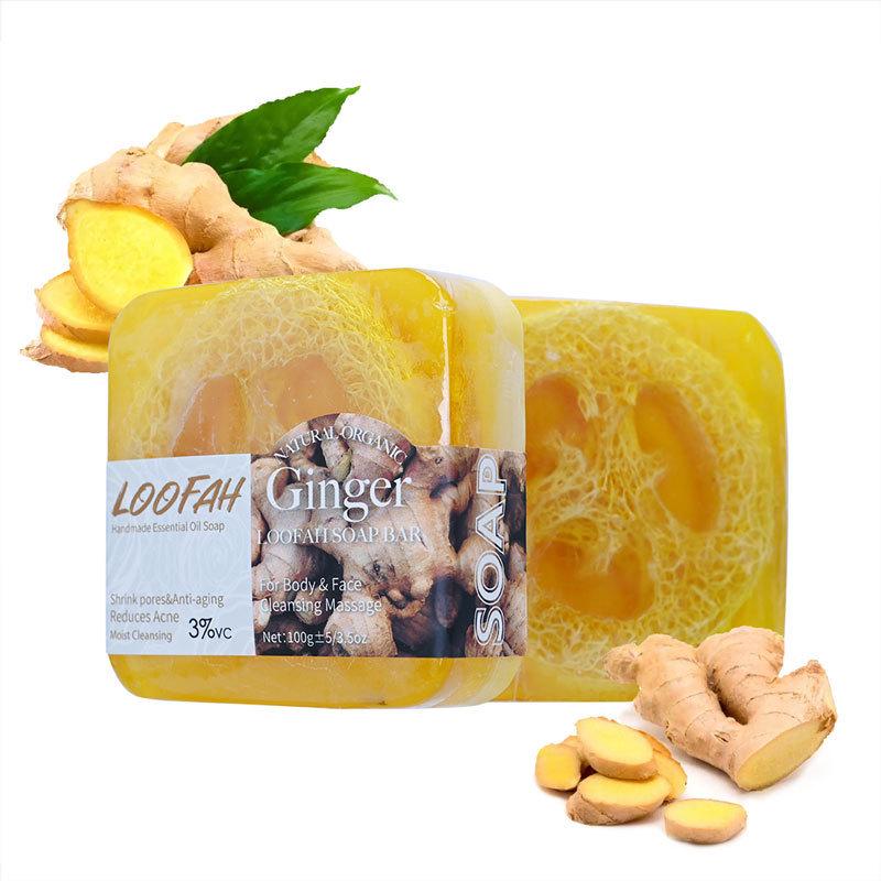 Sapone Spugna Luffa al Limone Fatto a Mano - 100g Sapone Detergente con Olio Essenziale Sale Marino Rosa e Spugna Luffa per Viso e Corpo.