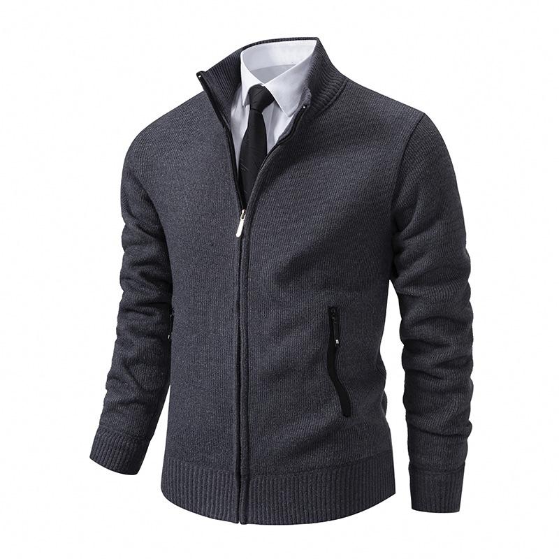Men's Autumn and Winter Thickened Thermal Stand-up Neck Knitted Sweater Jacket
