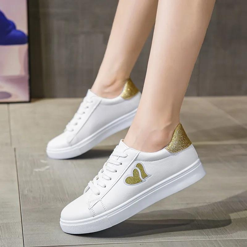 

2025 Новое корейское издание Золотое кружево Любви Повседневная обувь Модная женская обувь Сникеры Плоские Удобные Кеды Zapatillas De Mujer 40 золотой