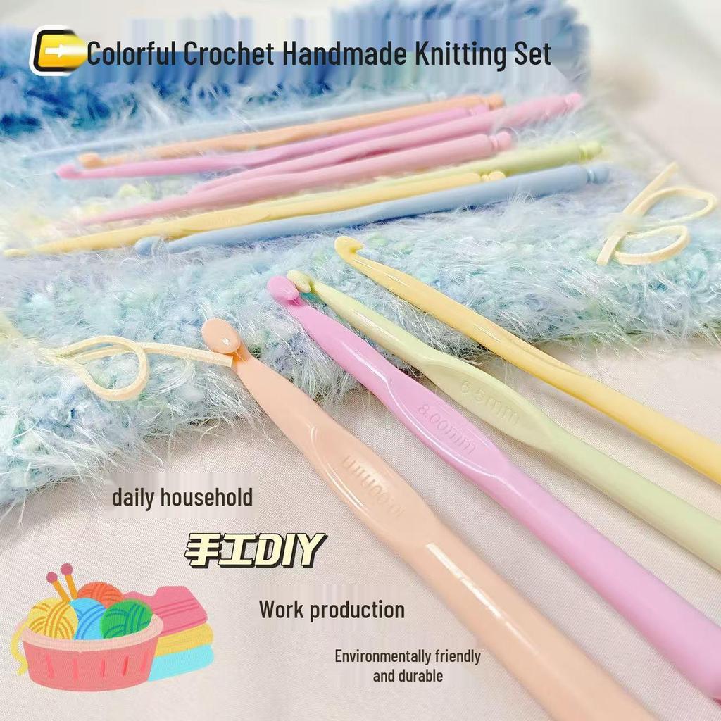 Conjunto de 12 Agulhas de Crochê Coloridas de Plástico para Tricô com Lã e Artesanato DIY de Tecelagem.