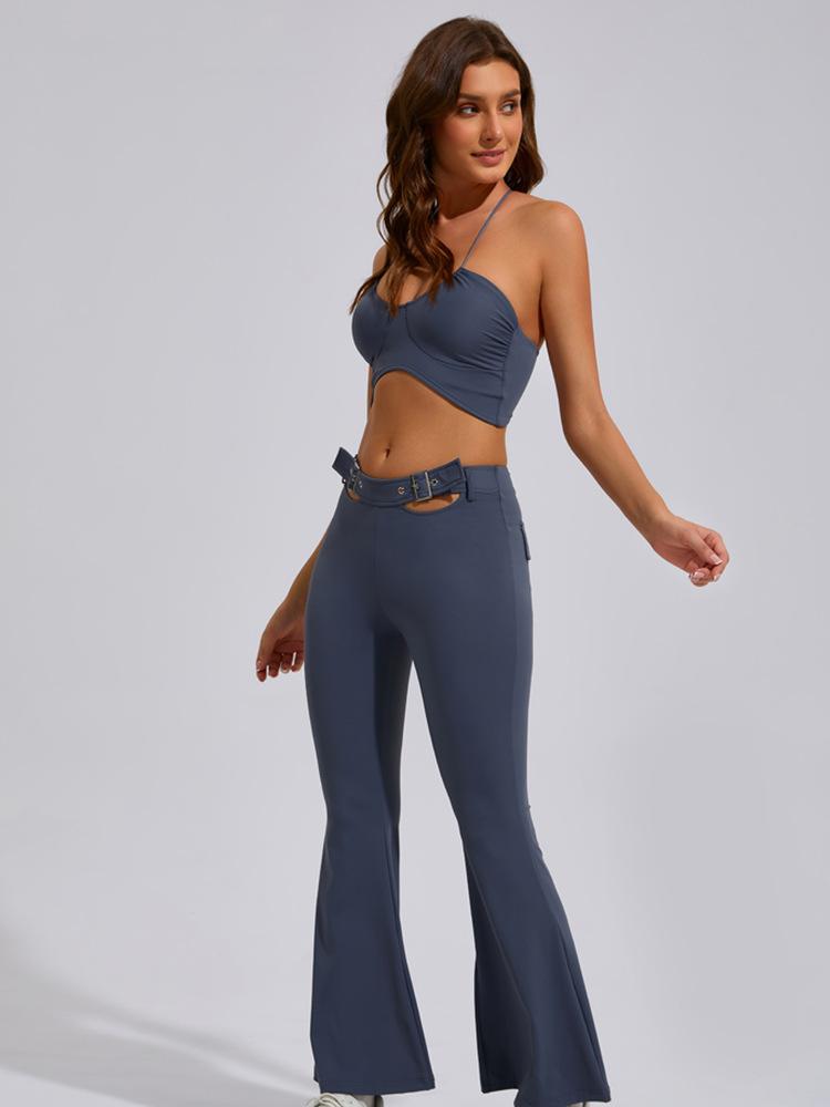 Sports Sexy Underwear Suspender Yoga Suit Set Women's Nude High-end Wide-leg Hip-lifting Pants Set