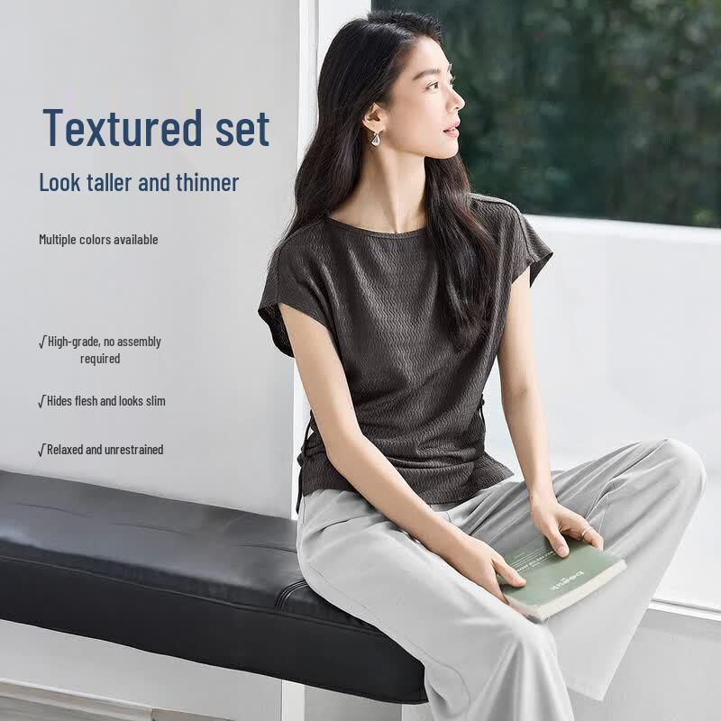 IHIMI Women s Textured T-shirt & Linen Pants Set XL