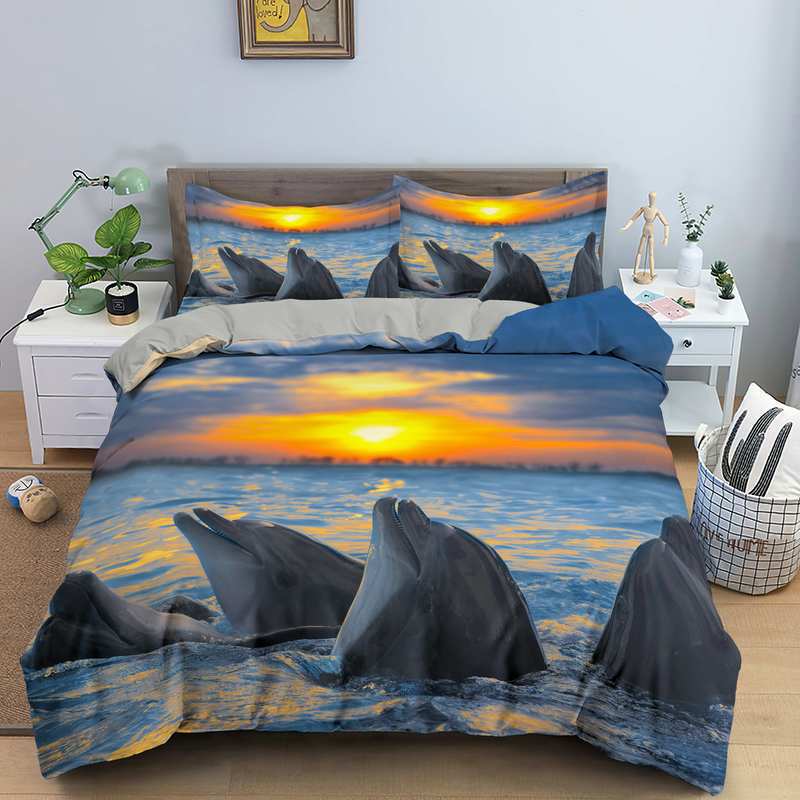 

3D Digital Printing Bedding Three-Piece Set, Dolphin Printing Animal Quilt Cover Can Be Ordered. 70 * 133 two-piece set