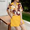 Women Short Sleeve Floral Blouse and Shorts Summer Two Piece Suit Sets