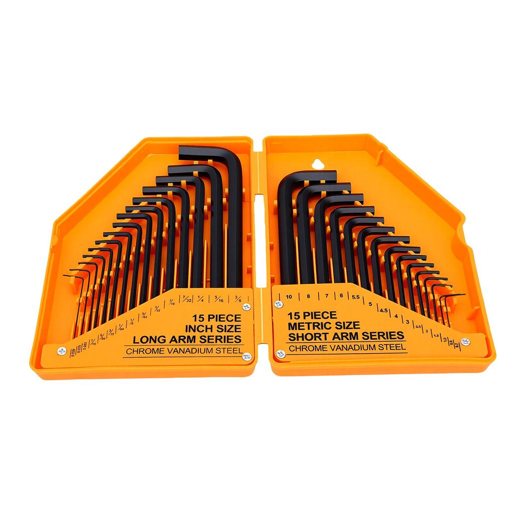 30PCS Hex Key Set Chrome Vanadium Steel Hex Key L Shape Wrench SAE and Metric Wrench for Bike Furniture Repair Yellow