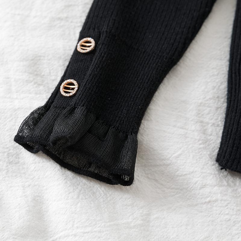 Koreanischer Mesh-Spleiß-Pullover Langarm Elastisch Weiße Oberteile Damen Herbst Winter Kleidung Slim Strick Weicher Pullover Knopf Halber Rollkragenpullover