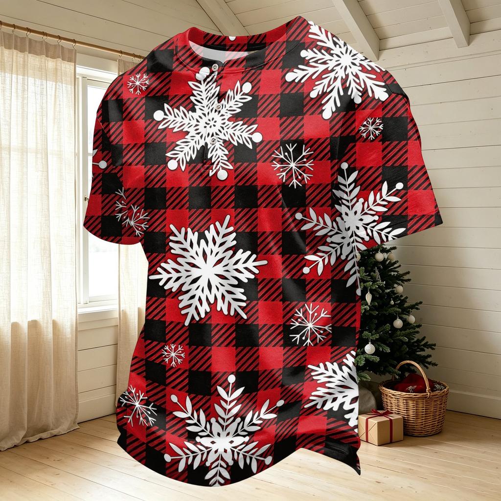 Men's Quick-Dry Neck Short Sleeve T-Shirt with Christmas Print