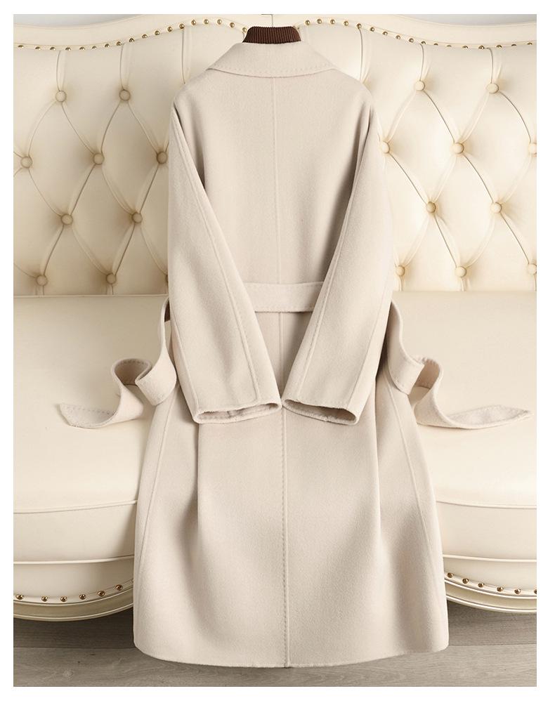 M Familie High-End Wollmantel: Doppelseitig, Überknie, Hepburn-Stil für Damen