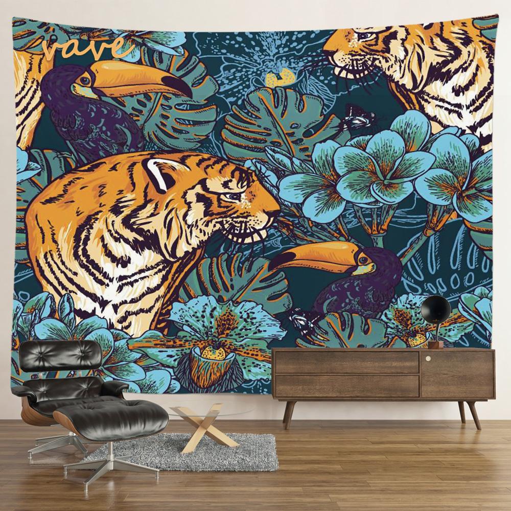 

Hippie Psychedelic Tiger Tapestry, Wall Hanging, Boho Room Decor, Aesthetic, Mysterious Flower, Jungle Moon Landscape, Forest 40x60cm