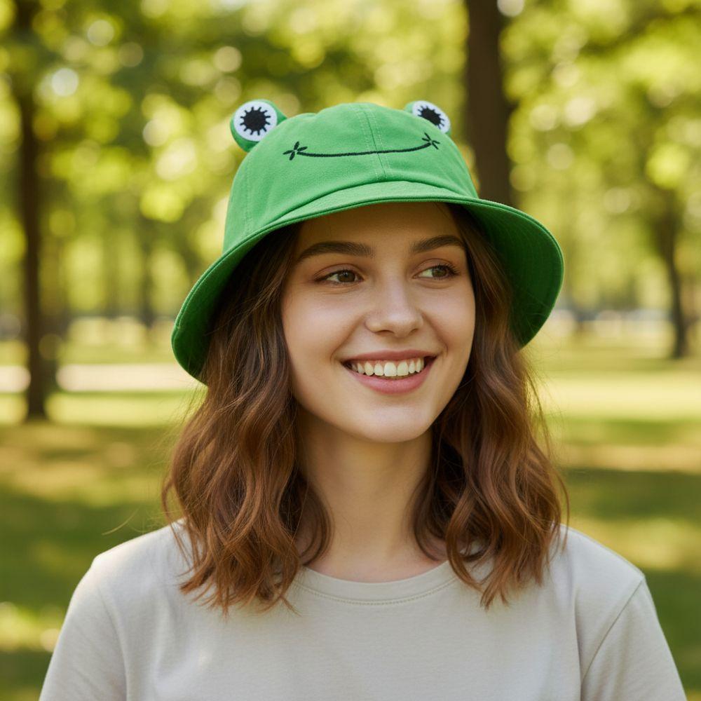 Cute Wide Brim Frog Bucket Hats Sun Protection Frog Shaped Fishing Cap Sunscreen Hat Outdoor