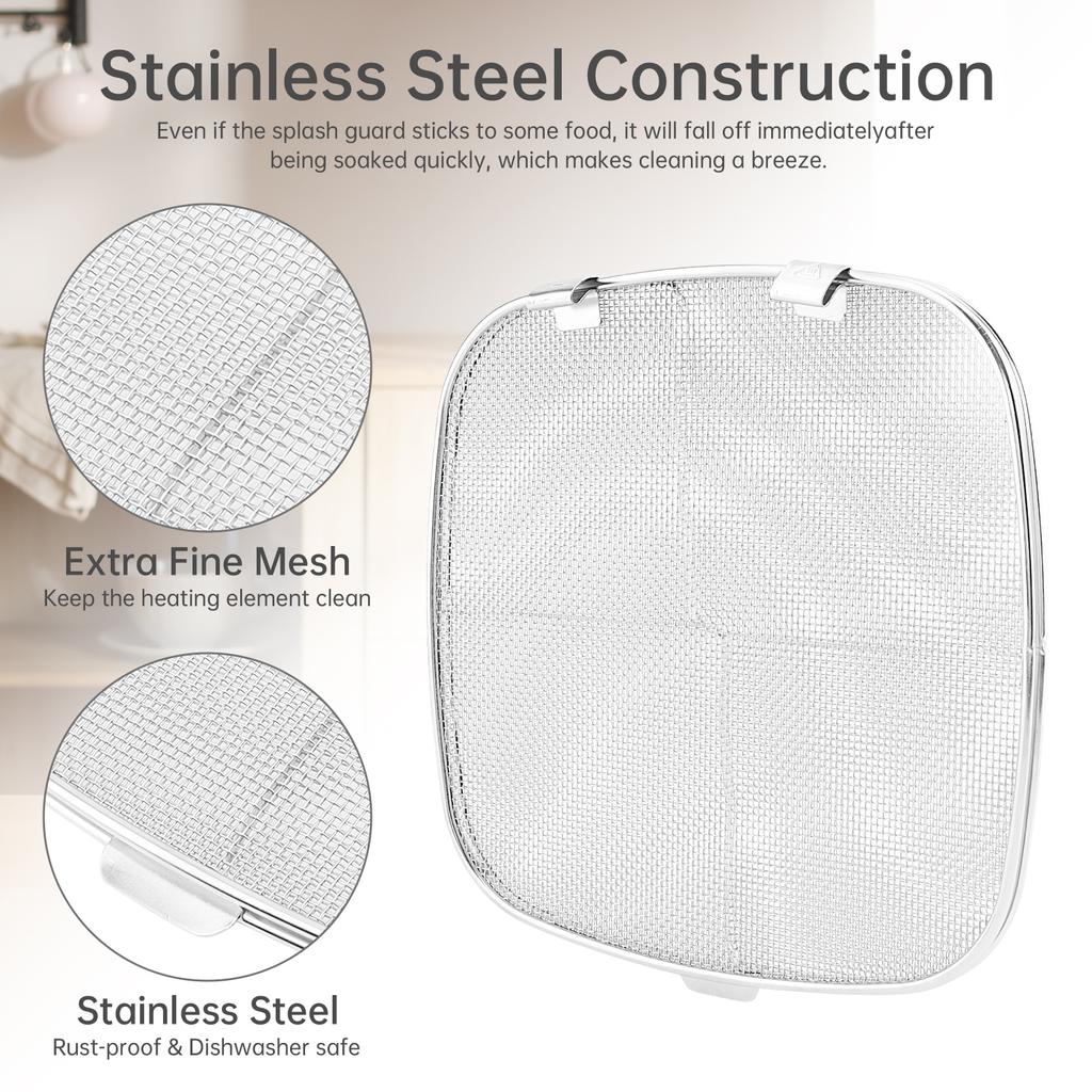 Stainless Steel Removable Splatter Shield 5 in1 Fine Mesh Screen AG301 Accessory Heavy Duty Dishwasher Safe
