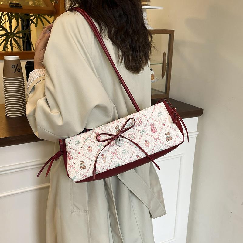 Fashion Sweet Bow Shoulder Bag Cartoon Print Underarm Bag Female Tote Bag Versatile Large Capacity Commuter Handbag KTB