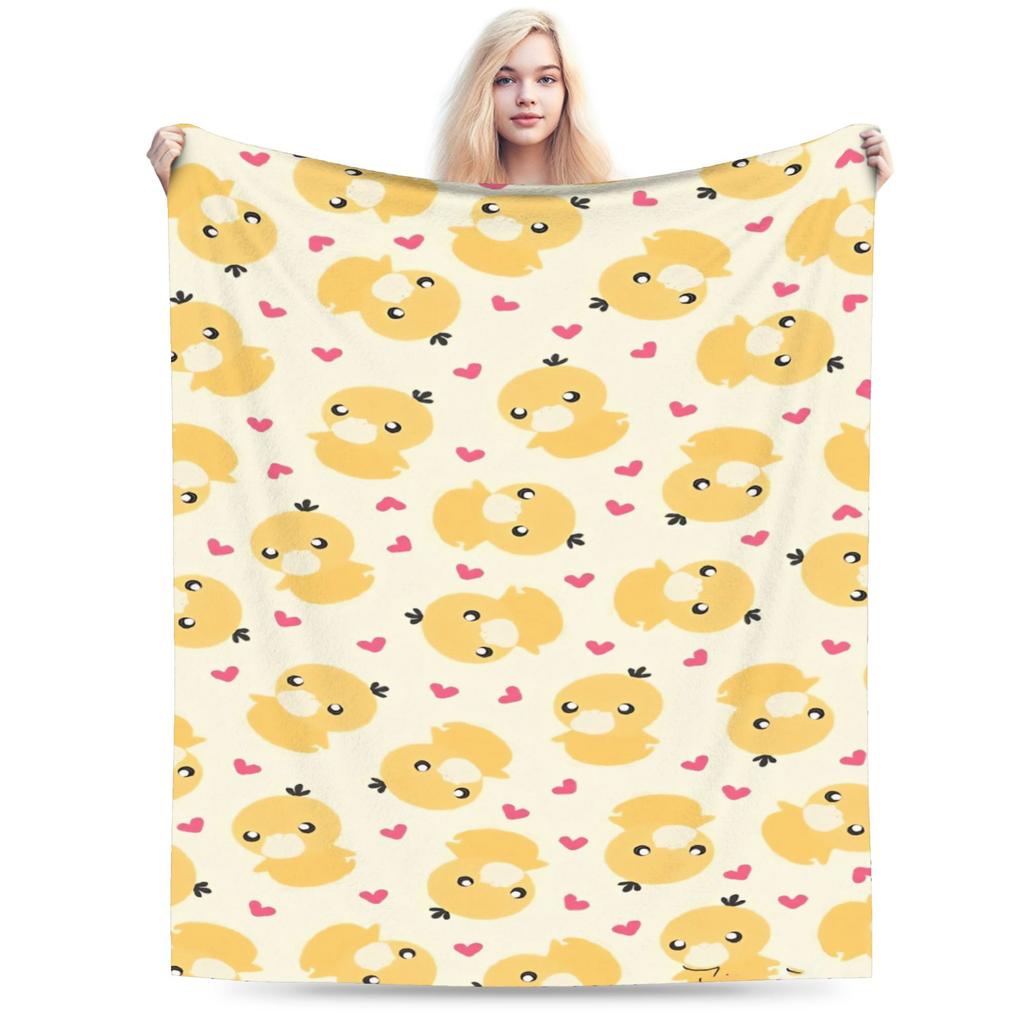 Warm Blanket Travel Office Manga Psyduck Printed Throw Blanket Pokemoned Flannel Bedspread For Outdoor Funny Sofa Bed Cover