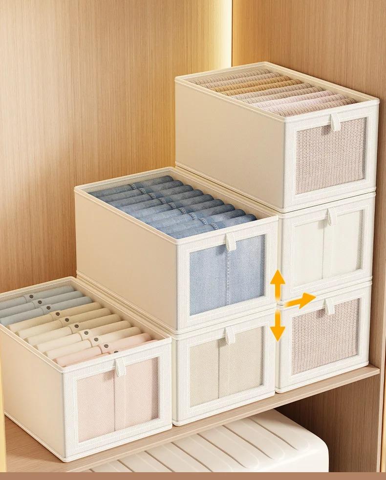 1pc Visible Wardrobe Storage Organizer with Clear Window Large Capacity for Home Closet Bedroom T-Shirt Underwear Pants Organiza