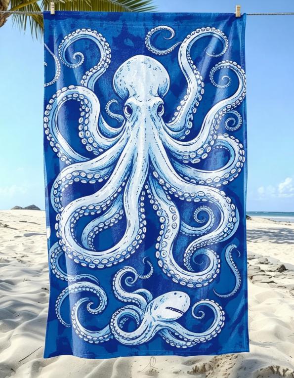 Telo Mare con Stampa Squalo Blu, Microfibra Senza Sabbia Asciugatura Rapida, Motivo Animali Marini, Morbido Assorbente per Bambini & Piscina Estiva
