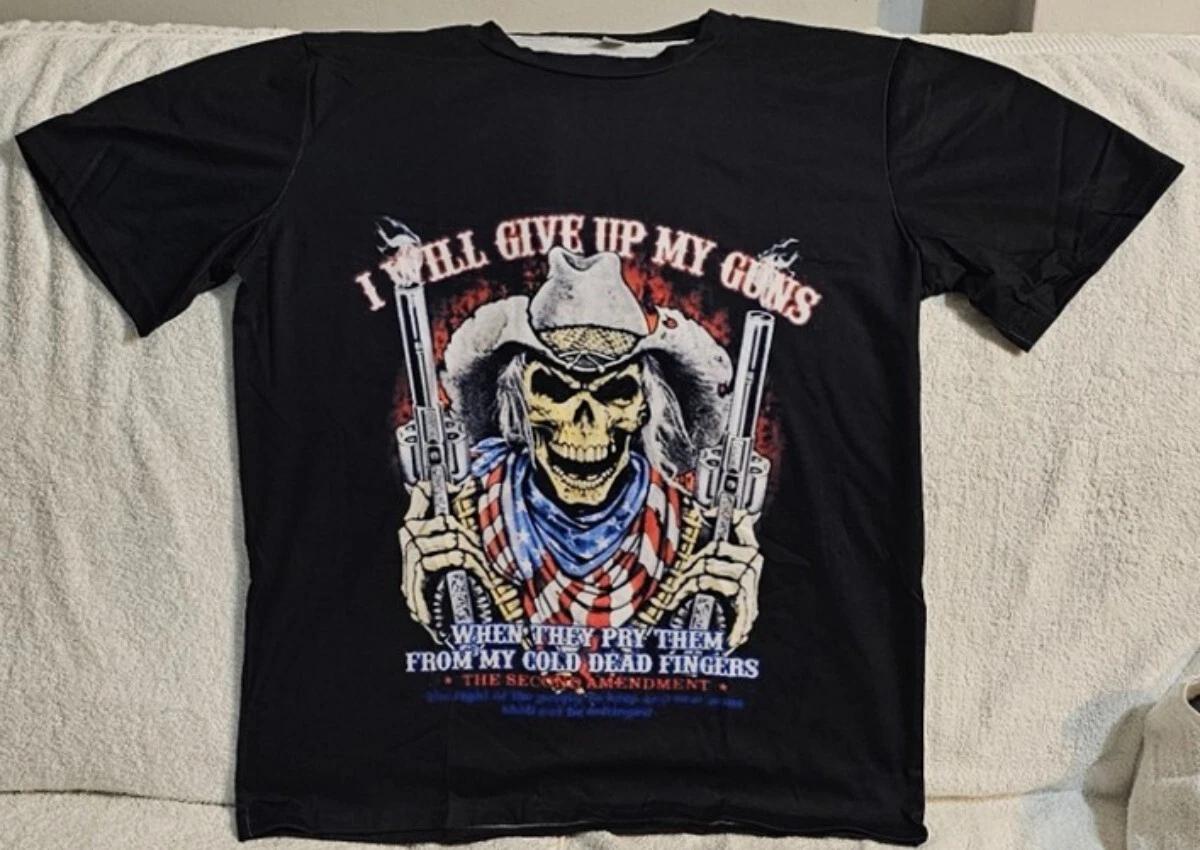 SKULL HAT AMERICAN FLAG GUN PISTOL FUNNY PATRIOTIC USA AMERICA T-shirt M