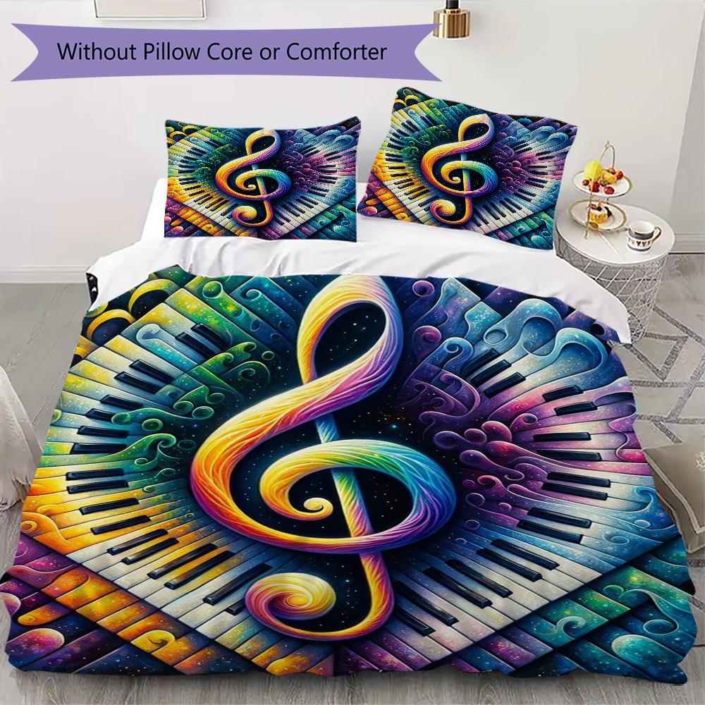 1PC Musical symbols Bedding Quilt Set Quilt Cover Pillowcase Home Decoration Birthday Gift (1 * duvet cover + 2 * pillowcase, without core)A19