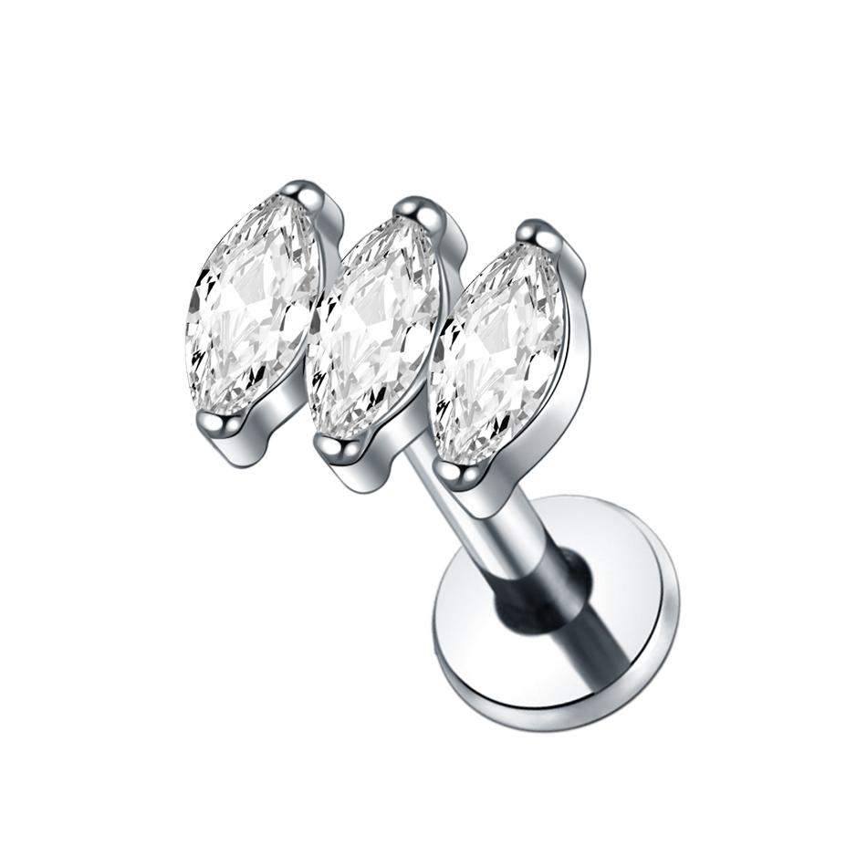 1Pc G23 Titanium Labret Ear Tragus Earring Stud Internally Threaded Zircon Lip Rings Cartilage Helix Piercing Body Jewelry 16G