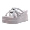 Summer new fashion rhinestone wedge heel waterproof table high heel cool slippers women's shoes