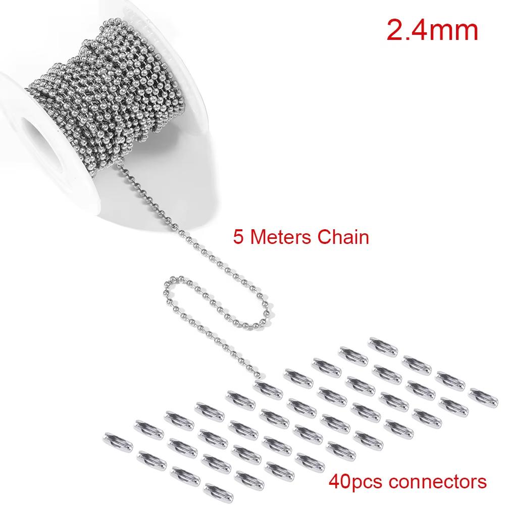 5 Meter Stainless Steel Ball Chains Necklace With 40pcs Connectors Clasps,Silver Bead Chain Sets for Necklace Hanging DIY Crafts
