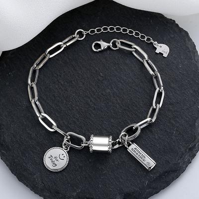 S925 Sterling Zilver Still Cilindrische Smiley Gezicht Engels Ronde Kaart Armband Persoonlijkheid Europese en Amerikaanse Trend Design Sense Armband Vrouwelijk