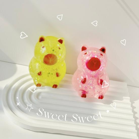Glitter Capybara Sugar Stress Ball Anxiety Relief Clear Capybara Squeeze Toy Stretchy Slow Rising Relaxing Animal Pinch Fidget Toy