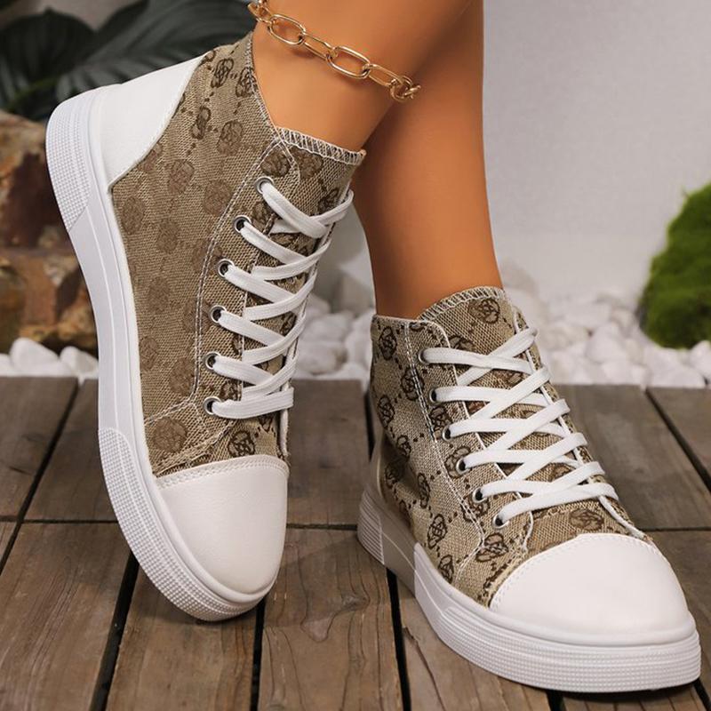 Móda Móda Květinová Výšivka Plátěné Boty Ženy Jaro Podzim Šněrovací Vysoké Plátěné Boty Žena Kulatá Špička Baleríny Tenisky Ženské