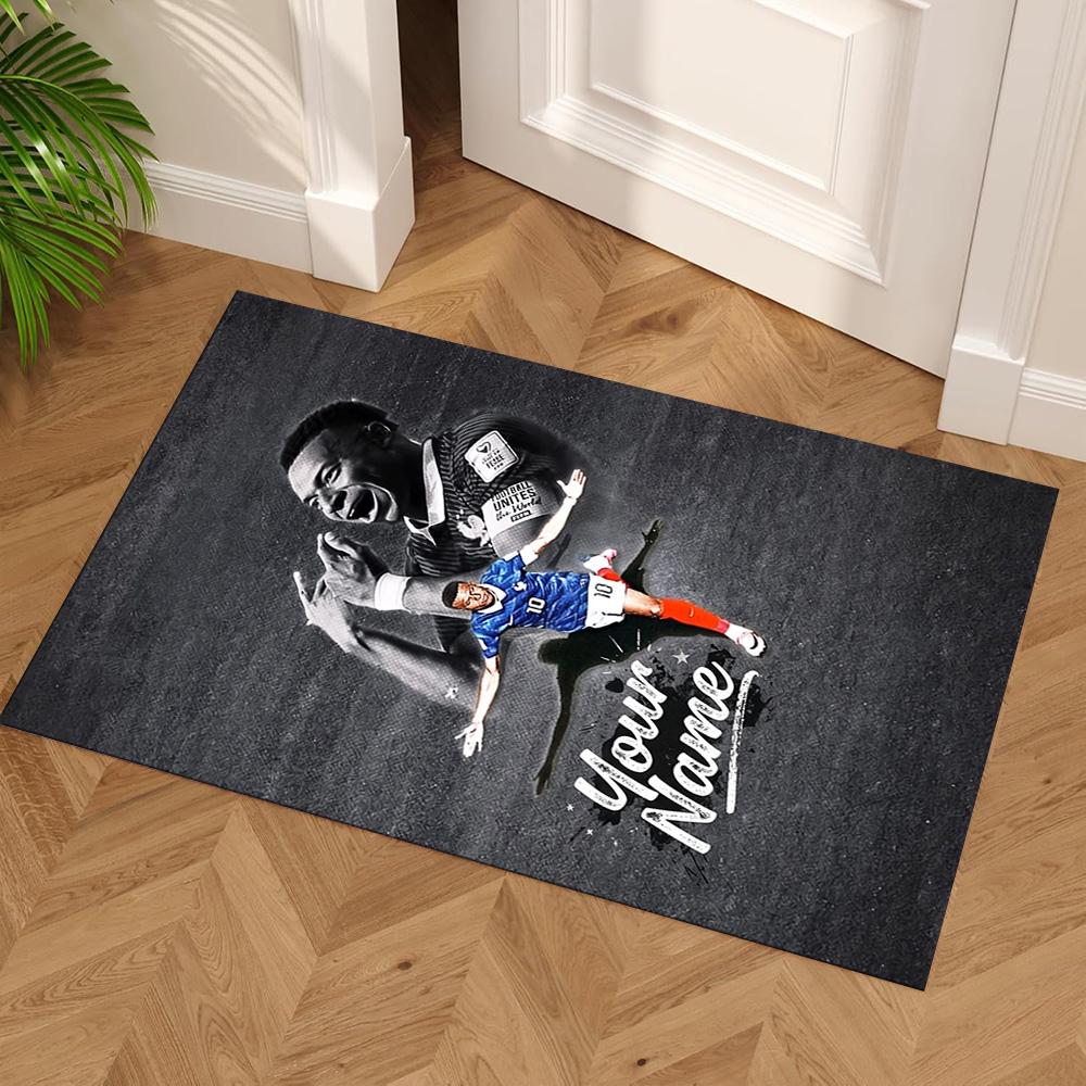 Mbappé Customize Text Carpet Perfect for Living Rooms Game Room Hallway Foyer Anti-slip Rug Office Home Decor Gift for Festivals