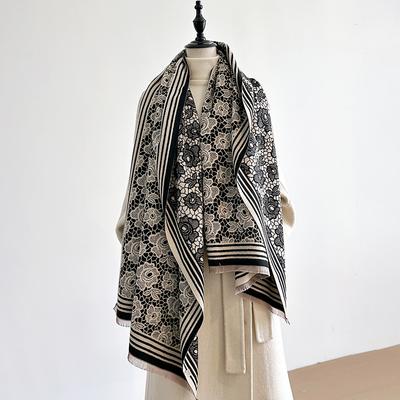 Women Luxury Print Scarf Winter Warmer Pashmina Two-Sided Flower Scarves Female Outdoor Shawls Thick Blanket Wraps Foulard