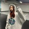 Women's Hooded Long Sleeve Sweatshirt Loose Fit Vintage Letter Printed Pullover Hoodie Couple Autumn Daily Outerwear