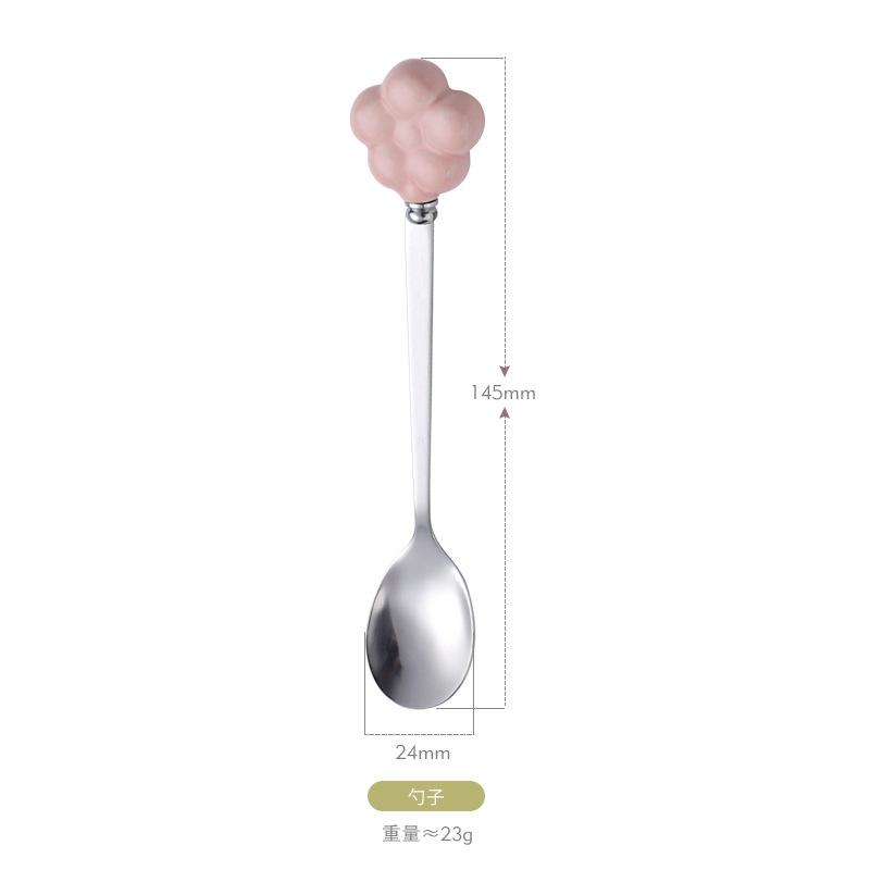 Cute flower stainless steel spoon and fork household student creative ceramic handle dessert coffee spoon fruit fork