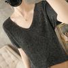 V-neck Sweater Thin Short-sleeved Women's Summer Loose Versatile T-shirt Close-fitting Comfortable Top